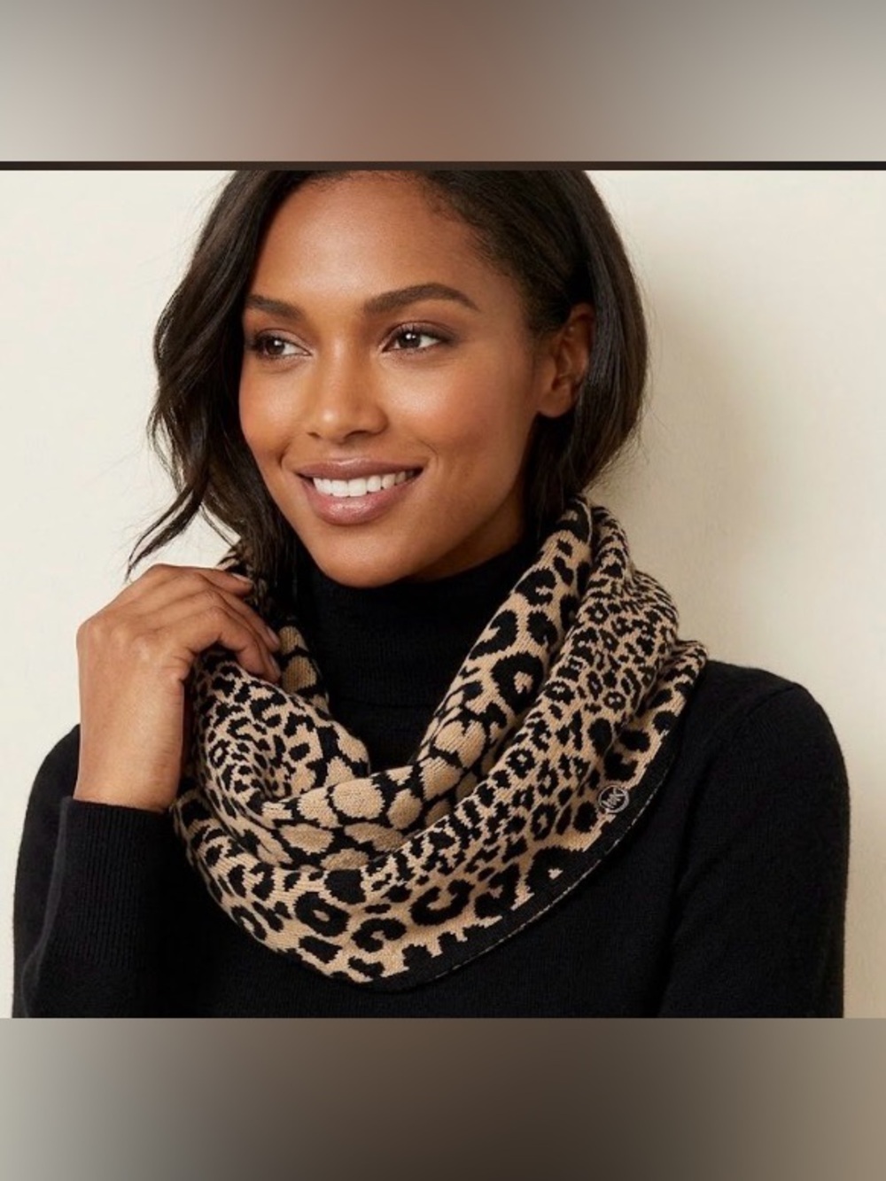 Michael Kors Infiniti, leopard print reversible scarf black/bark camel